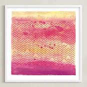 "Village Sunset" - Art Print in Bold Magenta by Kate Ross - Framed