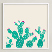 "Blooming Prickly Pears" - Art Print in Desert Dust by Jessica Druxman - Framed