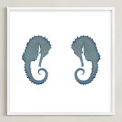 "Seahorse Duet" - Art Print in blue by raven erebus - Framed