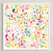 "Spots in Coral and Turquoise" - Art Print in Turquoise by Yao Cheng Design - Framed