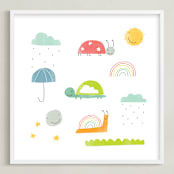 "Backyard Friends" - Art Print in Grass Green by studio aliQue - Framed
