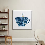 "Lettered Cup Of Tea" - Art Print in Navy Blue by curiouszhi - In a Room