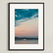 "Lake Lights" - Art Print in Lake Blue by Beth Scott Design - Framed