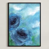 "Cloud Roses" - Art Print in Summer Blue by Sonal Nathwani - Framed