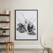 "Drawing 561 - Crossed Hands" - Art Print in Slate Black by Derek overfield - In a Room
