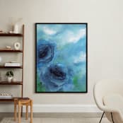 "Cloud Roses" - Art Print in Summer Blue by Sonal Nathwani - In a Room