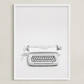 "The Typewriter" - Art Print in White on white by Cristiane - Framed