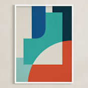 "Red Sun" - Art Print in Turquoise by Jennifer Morehead - Framed