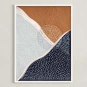 "Sunset over the mountains" - Art Print in Prussian blue, Unilux Powder Blue, Copper by Sabrin Deirani - Framed
