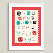 "Alphabet Friends" - Art Print in Red by ERAY - Framed
