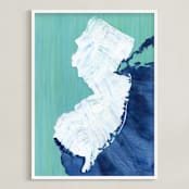 "New Jersey in Paint" - Art Print in Jersey Blue by Denise Wong - Framed