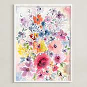 "Watercolor Flowers 1" - Art Print in Light tones by Susanna Nousiainen - Framed