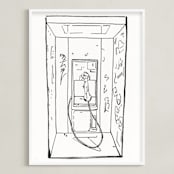 "The Phone Booth" - Art Print in Black and White by Michelle Waldie - Framed