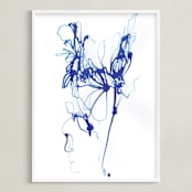 "Inky Blue Floral" - Art Print in Inky Blue by Sonal Nathwani - Framed