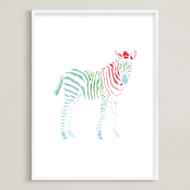 "Rainbow Zebra" - Art Print in Strawberry Pink by Meredith Collie - Framed