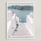 "Santorini Steps" - Art Print in Deep Blue by Heather Loriece - Framed