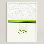 "Blooming Dots" - Art Print in Green by Subee Studio - Framed
