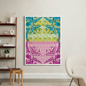 "Bohemian Fun" - Art Print in Vibrant Pink & Blue Split by Splendid Press - In a Room