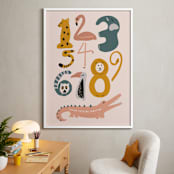 "Safari Friends Numerals" - Personalized Art Print in Flamingo by Jenna Holcomb - In a Room
