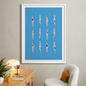 "Nadadoras" - Art Print in Pool Blue by Nieves Herranz - In a Room