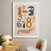 "Safari Friends Numerals" - Art Print in Flamingo by Jenna Holcomb - In a Room