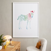 "Rainbow Zebra" - Art Print in Strawberry Pink by Meredith Collie - In a Room