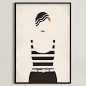 "Striped Suit" - Art Print in charcoal by Faith Harlow - Framed