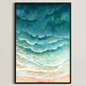 "Ombre Waves" - Art Print in Turquoise Sea by Honeybunch Studio - Framed