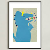 "Baby Triceratops Dinosaur" - Art Print in TRI Blue by Rebecca Marchese - Framed