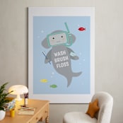 "Hammerhead Baby Shark" - Art Print in Blue waters by Rebecca Marchese - In a Room