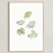"Frog sketches" - Art Print in Pastel Green by Catilustre - Framed