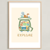 "All Packed and Ready to Explore" - Art Print in Pine by Kayla Buchner - Framed