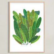 "Banana Leaf Bouquet" - Art Print in Tropical Green by Madeline Trait - Framed