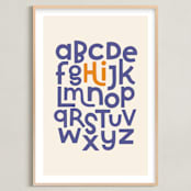"Hi from the Alphabet" - Art Print in Indigo by Krissy Callahan - Framed