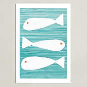 "3 fish" - Art Print in fountain blue by Leanne Friedberg - Unframed