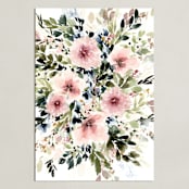"Summer Blooms No. 2" - Art Print in Coral pinks and neutrals by Kate Nelson - Unframed