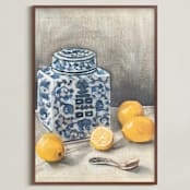 "Lemon Chinoiserie" - Art Print in Citrus by Laura Udall Miller - Framed