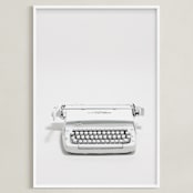 "The Typewriter" - Art Print in White on white by Cristiane - Framed