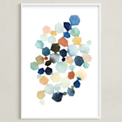 "Hexagon Cluster" - Art Print in Turquoise by Yao Cheng Design - Framed