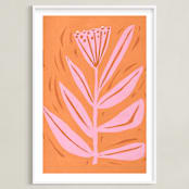 "Tall Flower" - Art Print in peach sorbet by Brandie Stonge - Framed