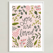 "You Are Loved - Floral" - Art Print in Blush Pink by Alexa Zurcher - Framed