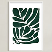 "Loopy Leaves II" - Art Print in Hunter green by Kelly Watkins - Framed
