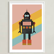 "Retro Robot" - Art Print in Bubblegum by Morgan Kendall - Framed