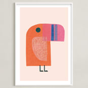"mod toucan" - Art Print in peach by Carrie Moradi - Framed