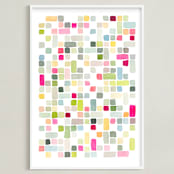 "Pink and Gray Squares" - Art Print in Magenta by Yao Cheng Design - Framed