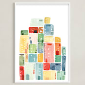 "Rectangles Stacked" - Art Print in Apple Red by Yao Cheng Design - Framed