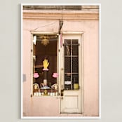 "New Orleans French Quarter Pink Wall" - Art Print in pale pink by Kathy Van Torne - Framed