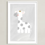 "Dream Big Elephant And Giraffe" - Art Print in Soft Grey by Patrice Horvath - Framed