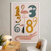 "Safari Friends Numerals" - Personalized Art Print in Flamingo by Jenna Holcomb - In a Room