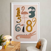 "Safari Friends Numerals" - Art Print in Flamingo by Jenna Holcomb - In a Room